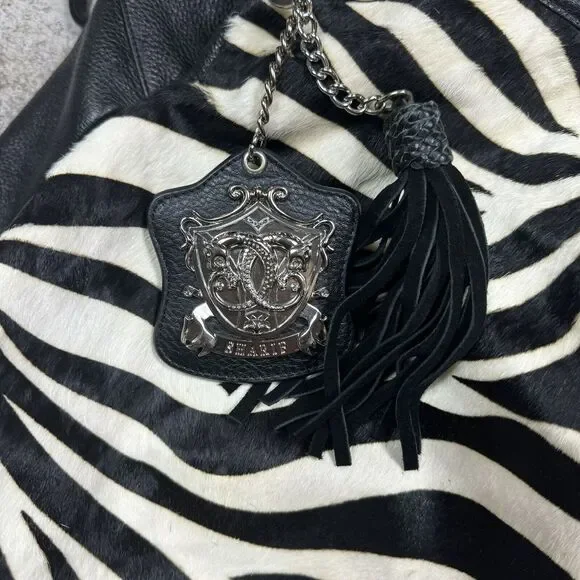 Sharif ZEBRA Print SATCHEL Animal Print Handbag CALF Hair LEATHER Black/White